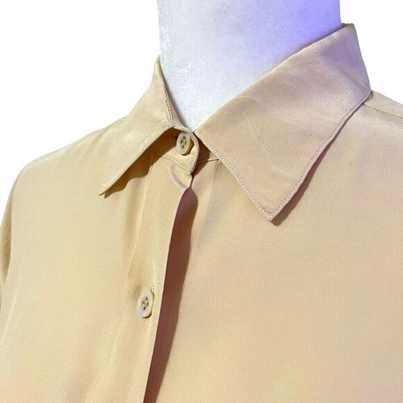 Lillie Rubin Sz 12 Yellow-Beige Silk Long-Sleeve Button-Down Blouse - Picture 3 of 13